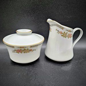 Liling Fine China Ling Rose Sugar Bowl & Creamer Multicolor Floral Yung Shen MCM